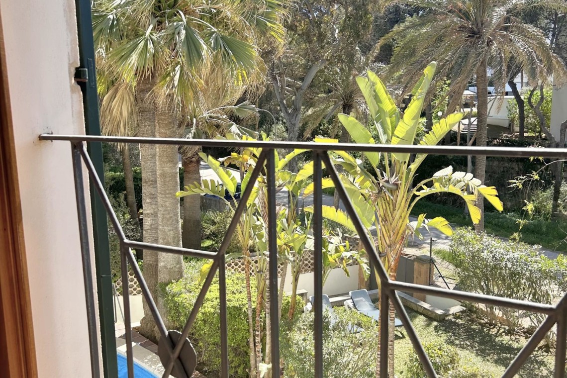Idyllischer Blick aus Villa Beachhouse, Costa de la Calma, umgeben von Palmen und Natur. Ideal für Erholung.