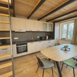 Gemütliches Dachgeschoss-Apartment in Gmund, moderne Küche, Holzdesign, für Ihren Tegernsee-Urlaub.