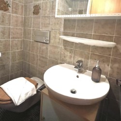 Gemütliches Badezimmer im Apartment Alpenglühen, ideal für entspannten Schliersee-Urlaub. Buchen bei stayFritz.