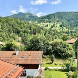 Atemberaubende Aussicht auf Berge und Natur von der Ferienwohnung "Die Königslinde Hochkreut" – ideal für Erholung.